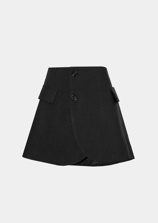 Black button front mini skirt