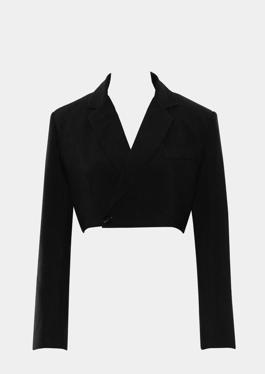 Black cropped button front blazer