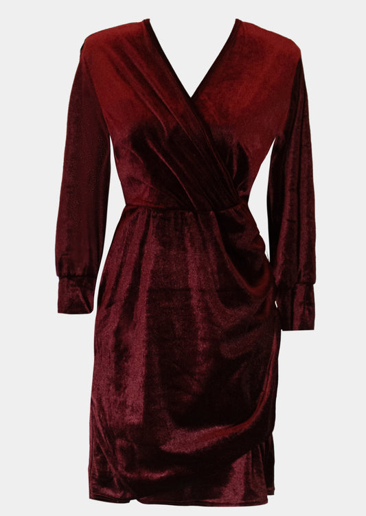  Bordeaux velvet short draped dress