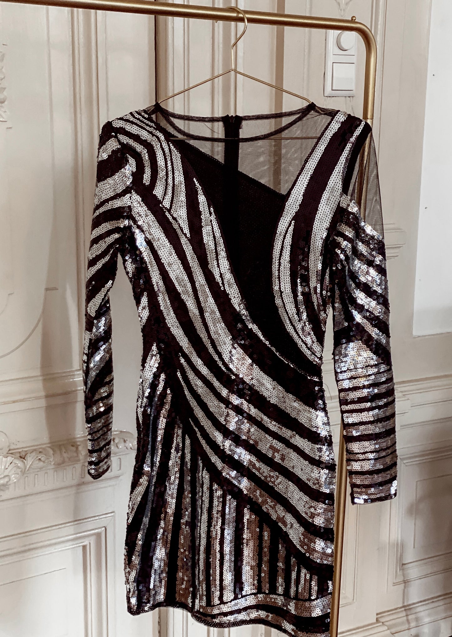 Cut out body-con black silver sequin dress