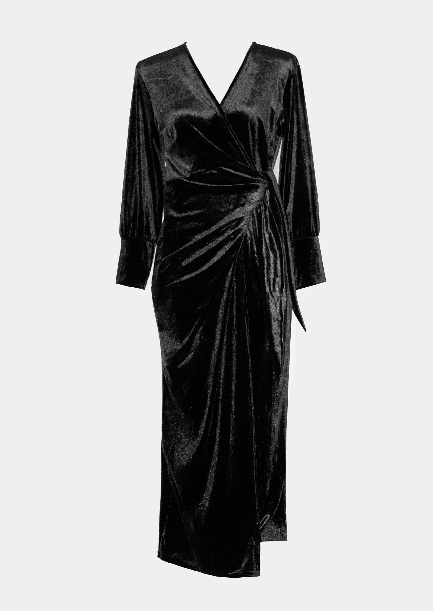 Feminine black velvet wrap dress