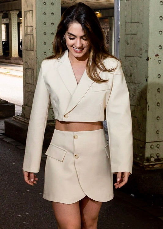 Ivory white cropped button front blazer