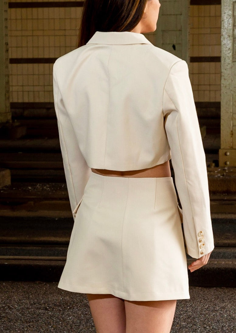 Ivory white button front mini skirt