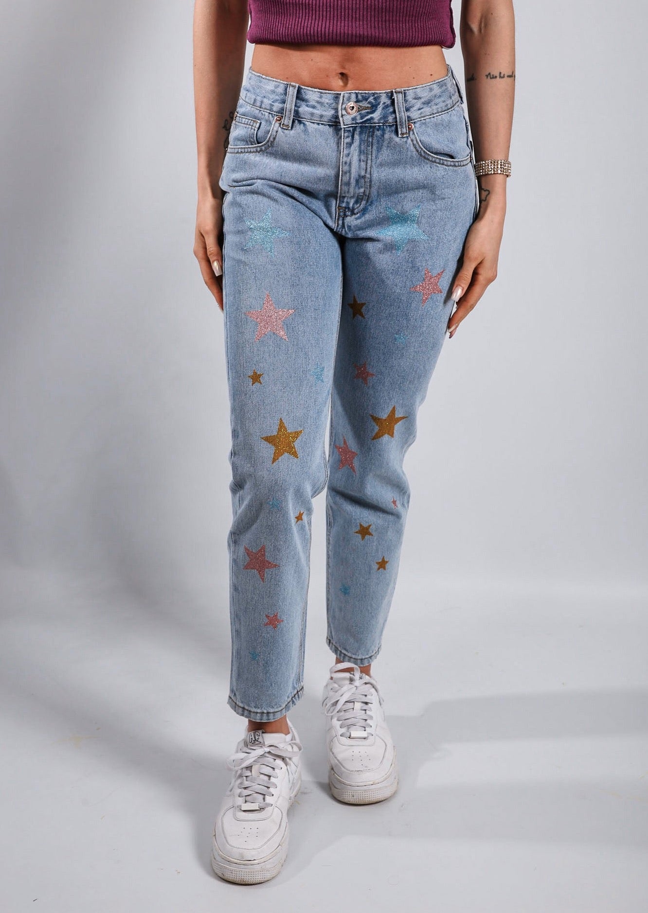  Regular Jeans With Glitter Stars