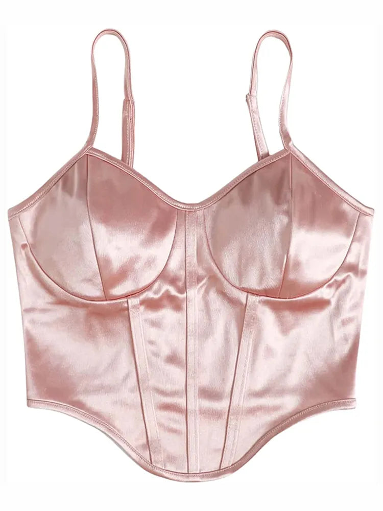 Rose Curved Satin Crop Top